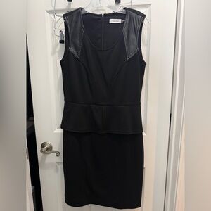 Calvin Klein Black Midi Dress with Leather Accents
